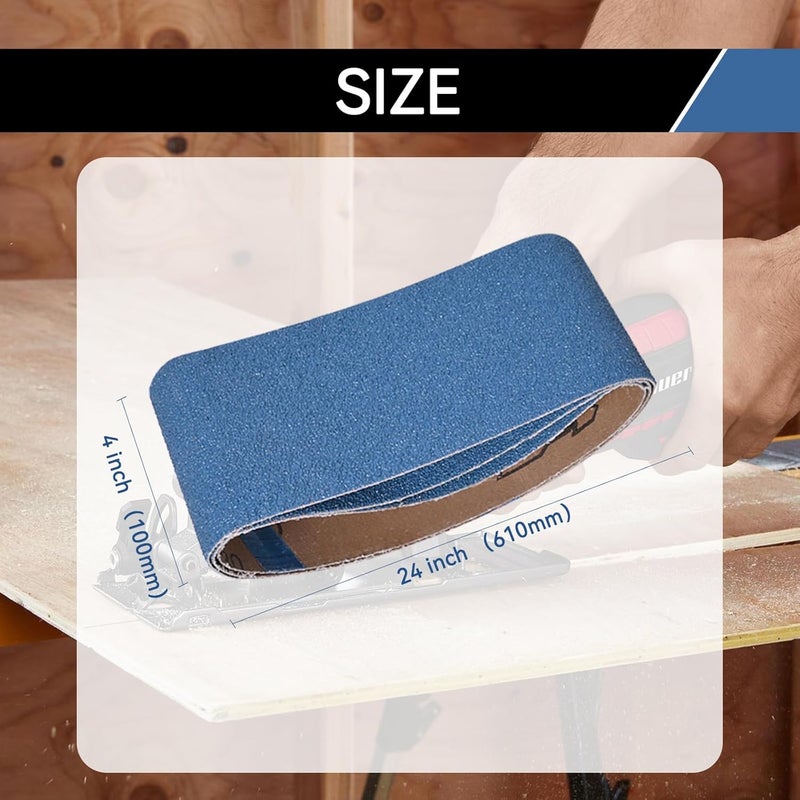 Aolabela 4x24 Inch Sanding Belts 18 Pcs 6 Grits Sizes (3 Each of 60/80/120/150/240/400 Grits) Heavy Duty Belt Sander Zirconia Belt Sander Paper for Wood, Metal, Stainless Steel, Cars, and Furniture - Image 2
